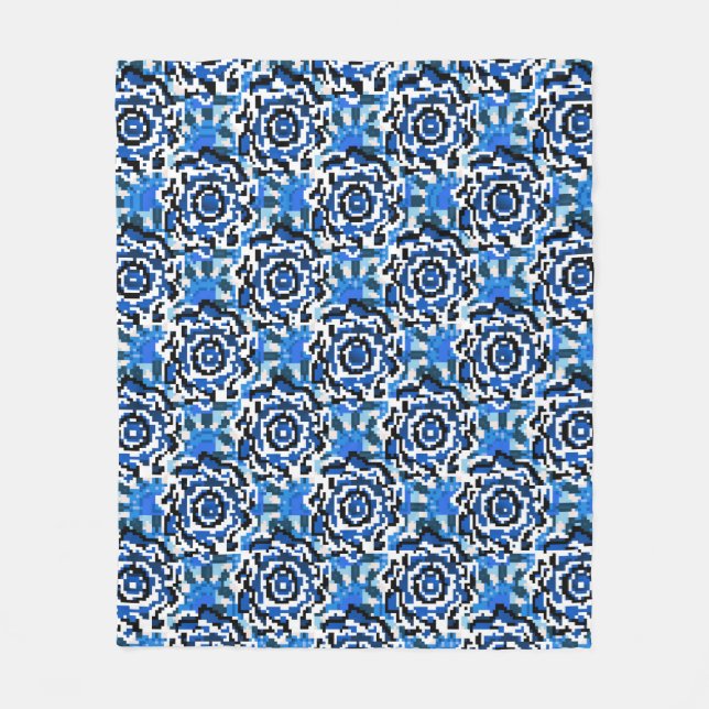 Cobertor De Velo Moda abstrato floral, azul, preta e bege t (Frente)