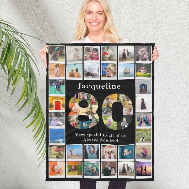 Cobertor De Velo Modelo de Foto de Aniversário da Avó 80 (Personalized 80th birthday fleece blanket with family photo collage template.)