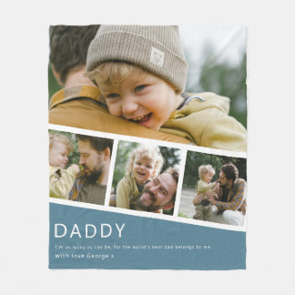 Cobertor De Velo Modern Daddy Photo Strip Collage Blue
