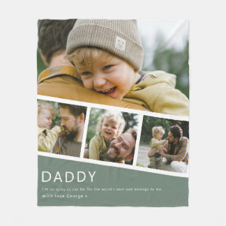 Cobertor De Velo Modern Daddy Photo Strip Collage Green