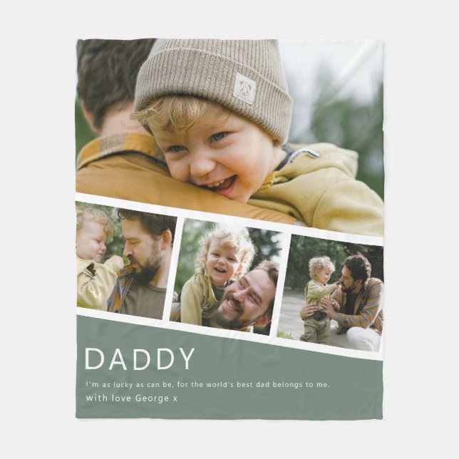 Cobertor De Velo Modern Daddy Photo Strip Collage Green (Frente)