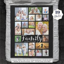 Cobertor De Velo Modern FAMILY 19 Foto Colagem Script Heart Black