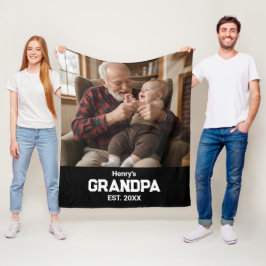 Cobertor De Velo Modern Grandpa Est. Name Year Photo Black
