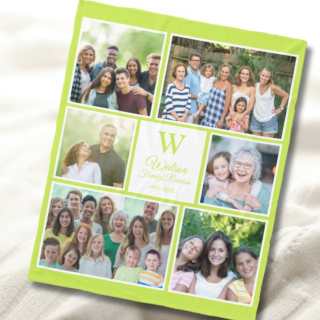 Cobertor De Velo Modern Lime Green Family Reunion Monogram Photo  (Criador carregado)