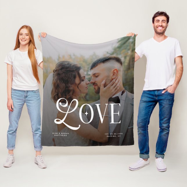 Cobertor De Velo Modern Love Custom Wedding Photo Couples Monogram (In Situ)