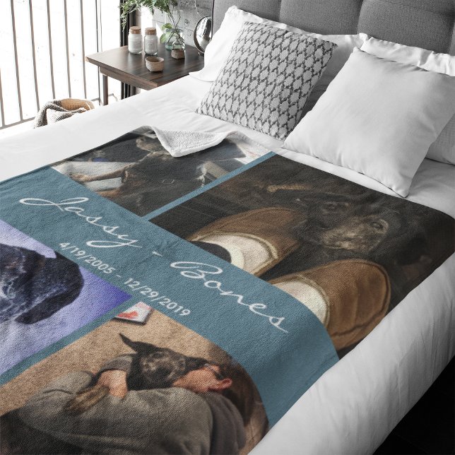 Cobertor De Velo Modern Memorial Pet Photo Collage Teal (Capture precious pet moments with our Modern Pet Photo Collage Fleece Blanket.)