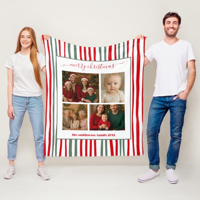 Cobertor De Velo Modern Minimal Stripe family Photo red Christmas (In Situ)