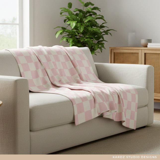 Cobertor De Velo Modern Pastel Pink  Checks Pattern Fleece Blanket (Criador carregado)