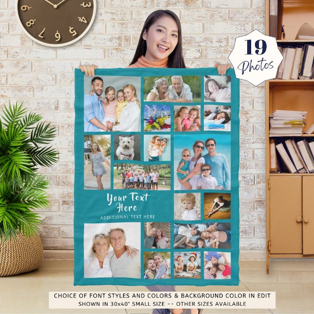 Cobertor De Velo Modern Personalized 19 Photo Collage Teal (Criador carregado)
