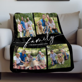 Cobertor De Velo Modern Photo Collage Family Script Keepsake