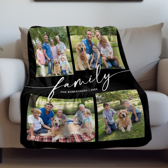 Cobertor De Velo Modern Photo Collage Family Script Keepsake (Criador carregado)