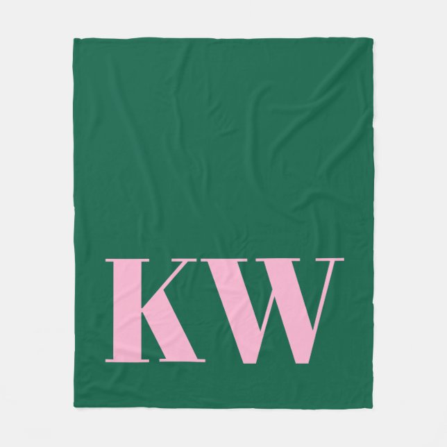 Cobertor De Velo Modern Pink Green Monogram Initials Personalized (Frente)