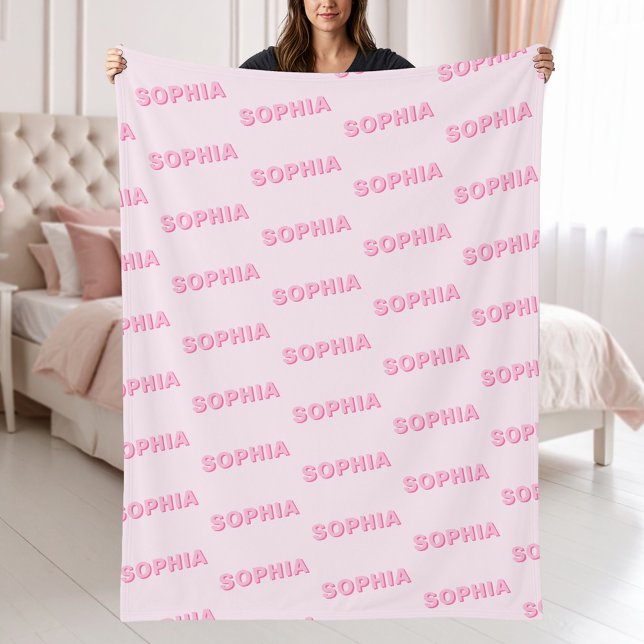Cobertor De Velo Modern Pink Personalized Repeating Name Pattern (Criador carregado)
