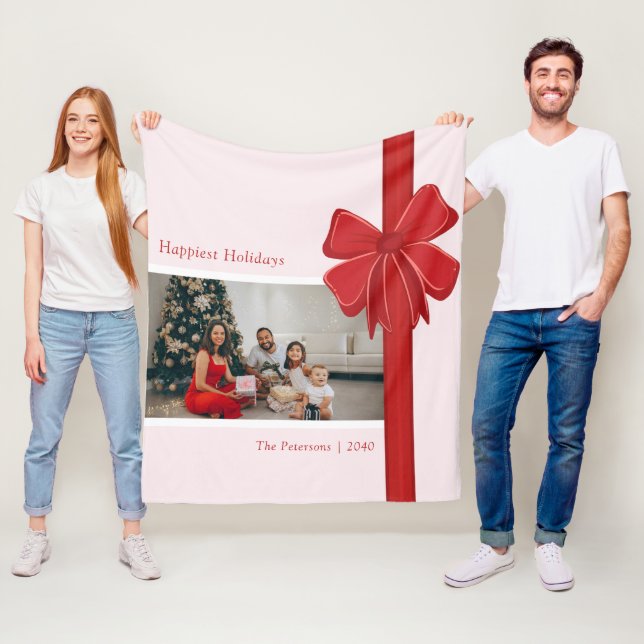 Cobertor De Velo Modern Red Ribbon Bow Wrap Photo Christmas (In Situ)
