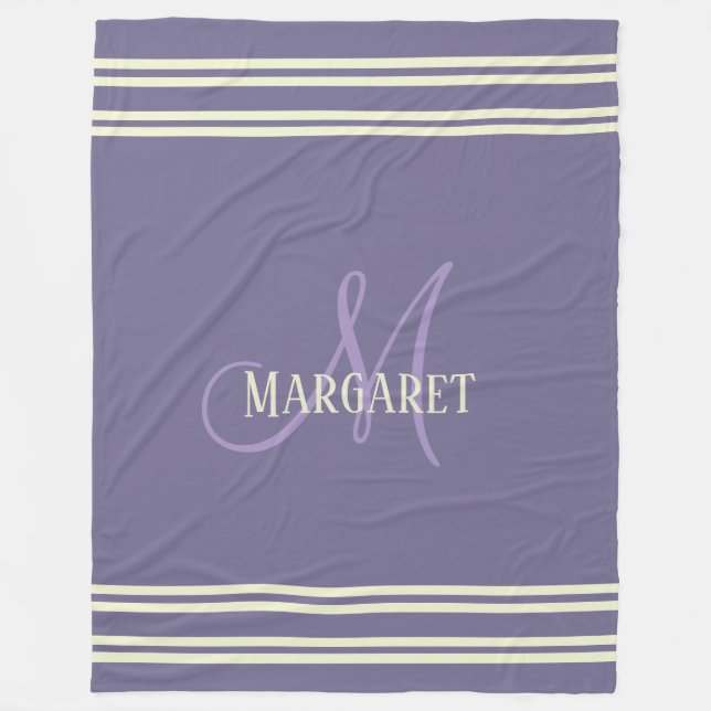 Cobertor De Velo Modern stylish purple white personalized name  (Frente)