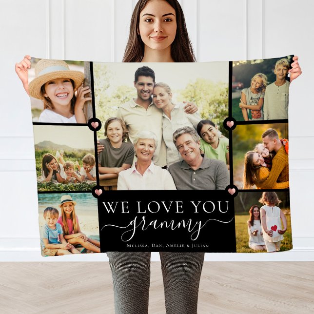 Cobertor De Velo Modern We Love You Grammy Family Photo Collage (Criador carregado)