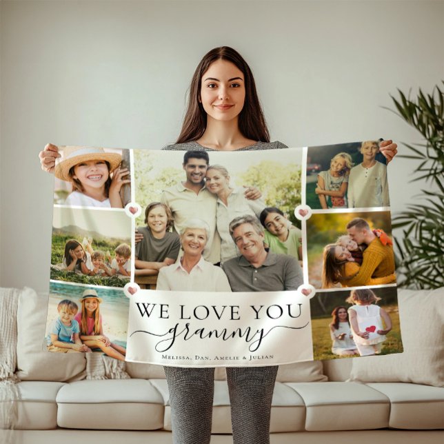Cobertor De Velo Modern We Love You Grammy Family Photo Collage (Criador carregado)
