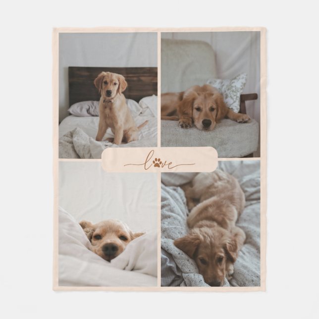 Cobertor De Velo Moderno 4 Fotografias Collage Pet Love (Frente)