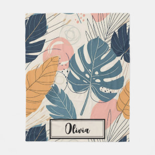 Cobertor De Velo Moderno Boho Folhas Tropicais Abstrato