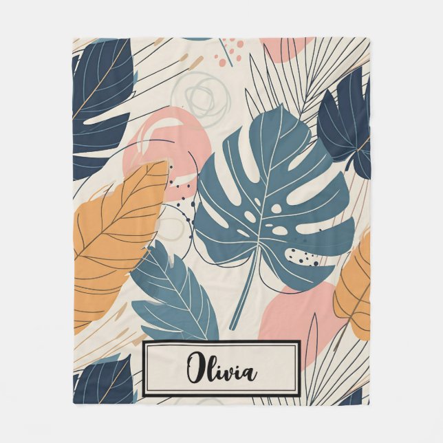 Cobertor De Velo Moderno Boho Folhas Tropicais Abstrato (Frente)