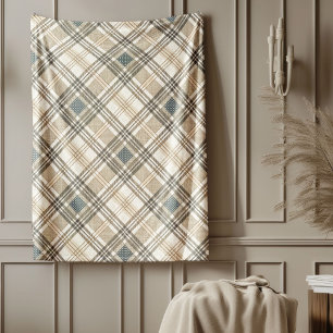 Cobertor De Velo Moderno Pastel Neutro Geométrico Ivory Brown Blue