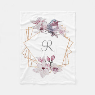 Cobertor De Velo Moldura Dourada de Magnólias Brancas Rosa Monogram