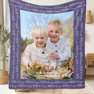Cobertor De Velo MOM ama Você Personalizou Foto Roxa Moderna
