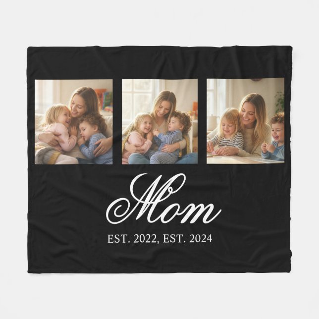 Cobertor De Velo Mom Established Black Elegant Script 3 Photo (Frente (Horizontal))