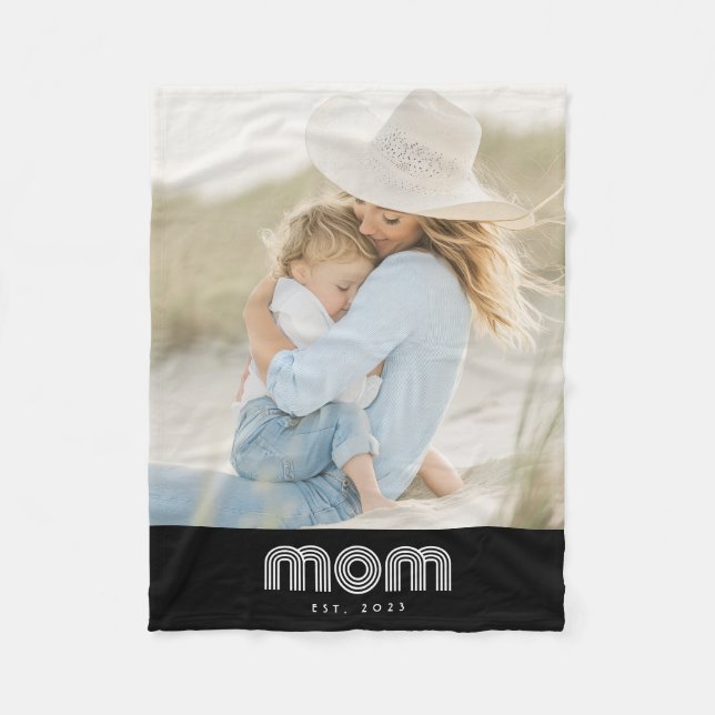 Cobertor De Velo Mom Established Black Modern Retro Script Photo (Frente)