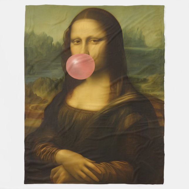 Cobertor De Velo Mona Lisa Piscando Goma-Bolha Rosa (Frente)