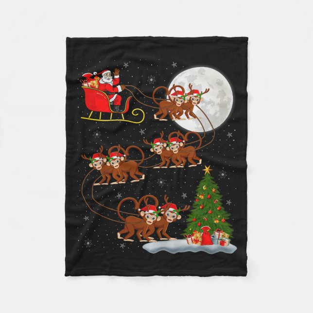 Cobertor De Velo Monkey Santa Sleigh Flying Funny Magical Christmas (Frente)