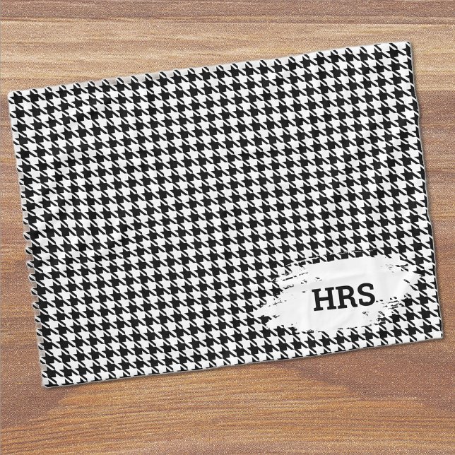 Cobertor De Velo Monogram Initials Black & White Houndstooth Fleece (Criador carregado)