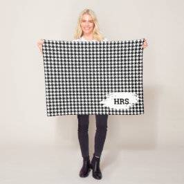Cobertor De Velo Monogram Initials Black & White Houndstooth Fleece