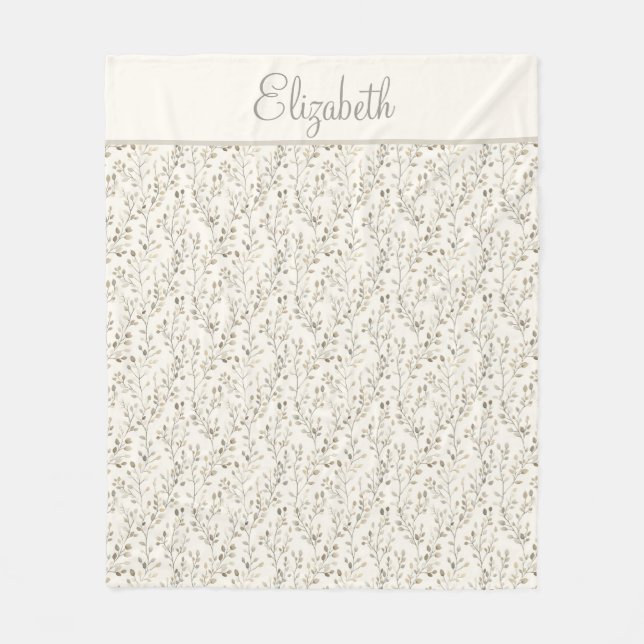 Cobertor De Velo Monogram Name Beige Gray Brown Botanical Neutral  (Frente)