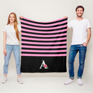 Cobertor De Velo Monograma A em Rosa Branco Rosa e Listras de Folha