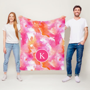 Cobertor De Velo Monograma Aquarela Rosa Laranja Abstrato