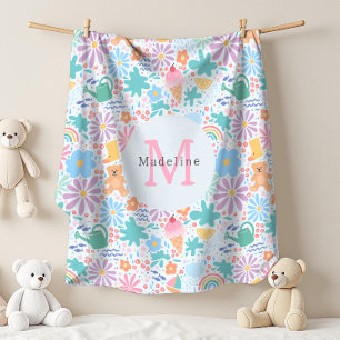 Cobertor De Velo Monograma Arco-Íris Floral de Verão Girly Cool