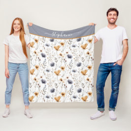Cobertor De Velo Monograma Azul Cinza Bege Branco Boho Floral