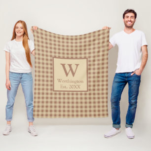 Cobertor De Velo Monograma Beige Rust Xadrez Buffalo País Russo