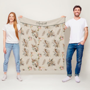 Cobertor De Velo Monograma Boho Bege Verde Rosa Floral Botânico 