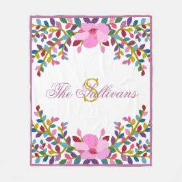 Cobertor De Velo Monograma Boho Foliage Hibiscus Fleece Blanket