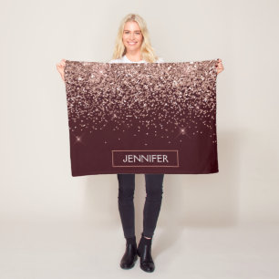 Cobertor De Velo Monograma Borgonha Rosa Rosa Rosa Dourada Brilhant