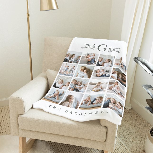 Cobertor De Velo Monograma Botânico Elegante 16 Colagem de Fotos (Criador carregado)