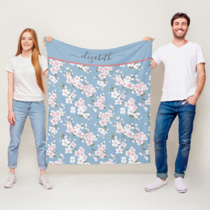 Cobertor De Velo Monograma Branco Rosa Azul Floral Flor Shabby Chic