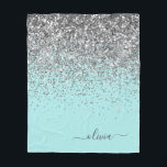 Cobertor De Velo Monograma Brilhante Feminina em Azul Teal e Prata<br><div class="desc">Cobertor de Fleece com Nome e Inicial em Monograma Brilhante Falso Azul Teal e Prata. Este é o presente perfeito para aniversário de 16 anos,  casamento,  chá de noiva,  aniversário de casamento,  chá de bebê ou despedida de solteira para alguém que ama luxo e estilos chiques.</div>