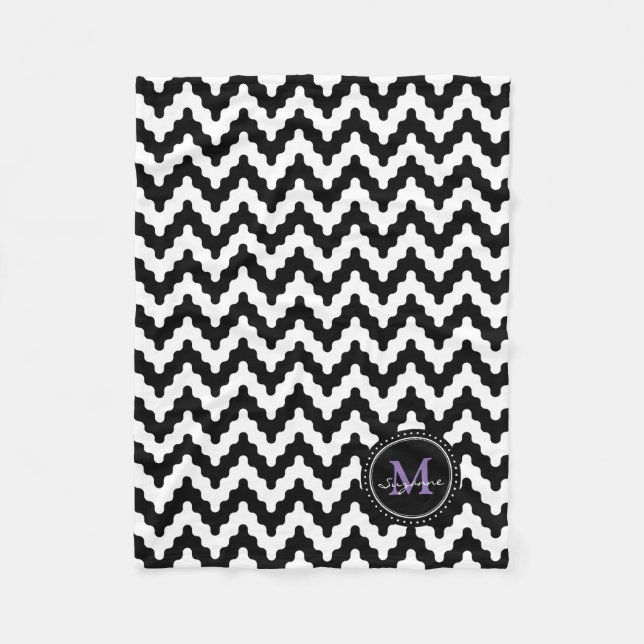 Cobertor De Velo Monograma | Chevron macio branco preto (Frente)