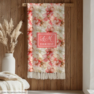 Cobertor De Velo Monograma Chic Floral Rosa Dourado Tinta Delicada