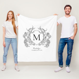 Cobertor De Velo Monograma Clássico de Pó Floral Branco e Preto