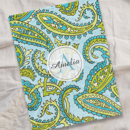 Cobertor De Velo Monograma Colorido Paisley Blue Boho Personalizado