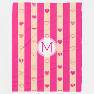 Cobertor De Velo Monograma com tiras rosa quentes Padrão cardíaco m